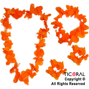 SET HAWAIANO FLORES FLUO VINCHA COLLAR Y PULSERA NARANJA 4 UNID X 1